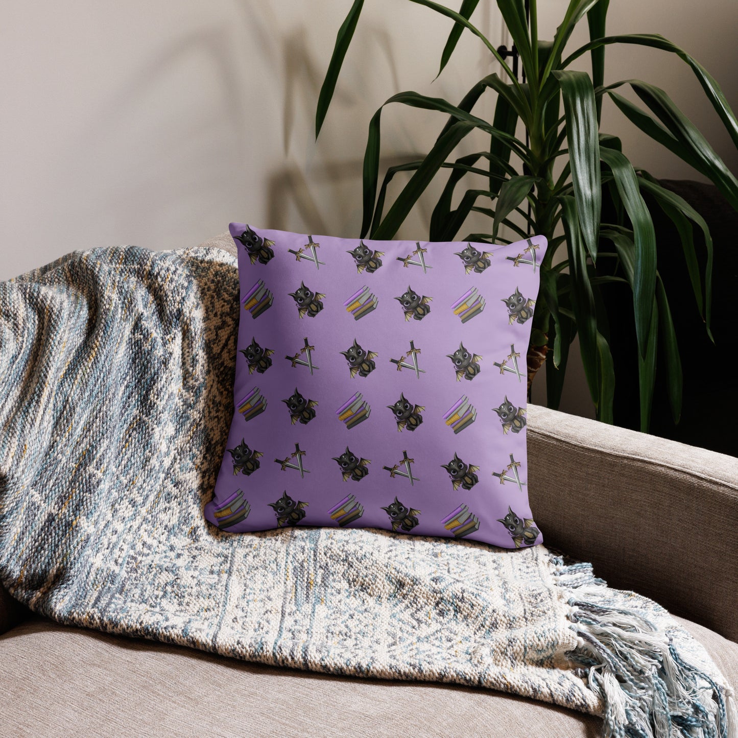 Book Dragon Patterned Pillow