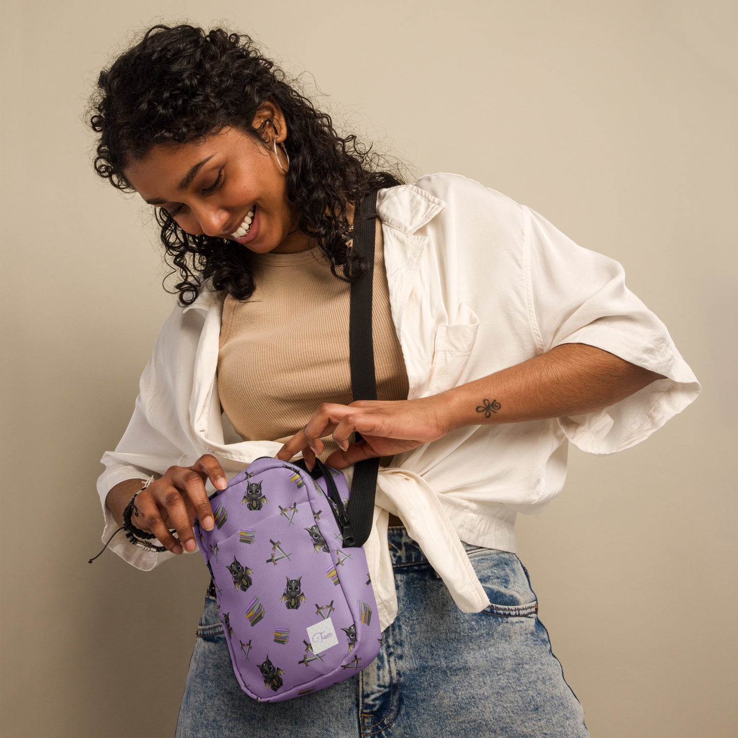 Book Dragon Patterned Utility Crossbody Bag