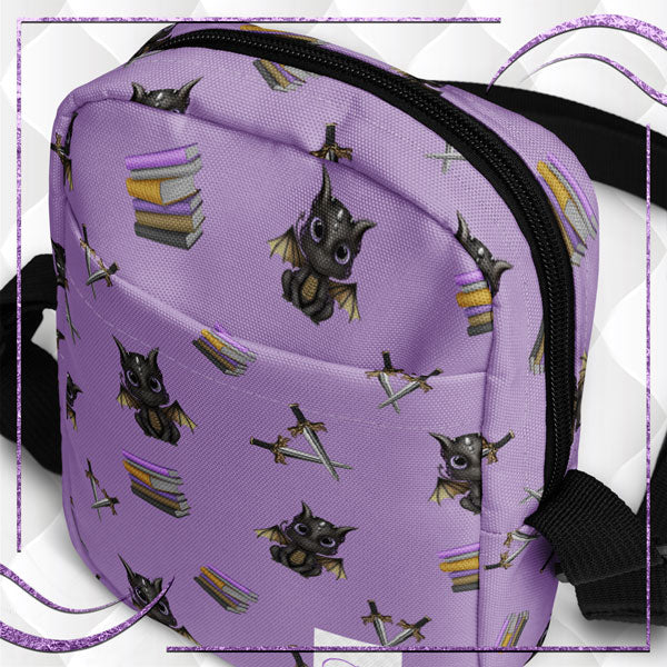 Book Dragon Patterned Utility Crossbody Bag
