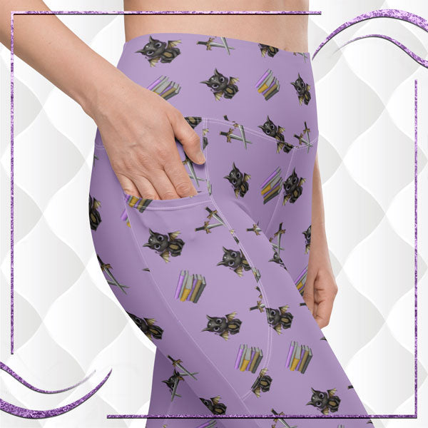 Book Dragon Patterned Leggings with Pockets