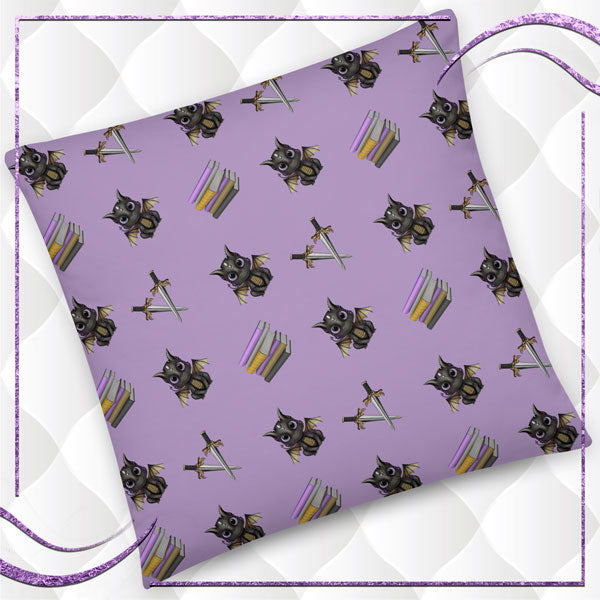 Book Dragon Patterned Pillow
