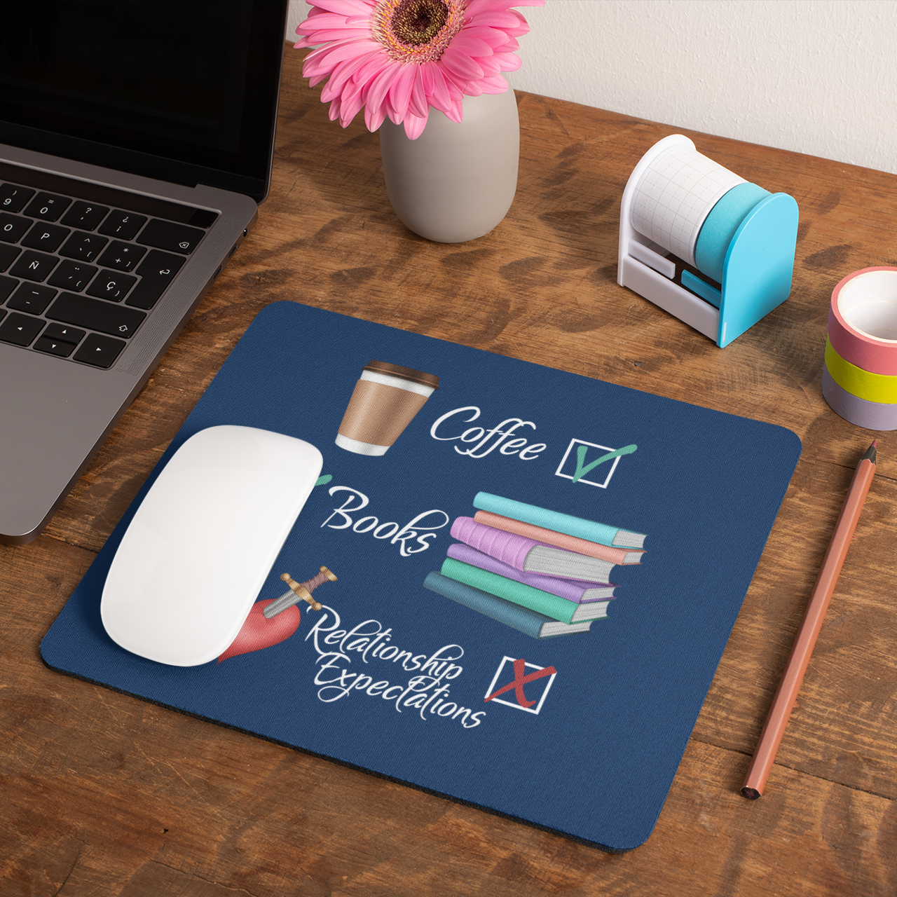 Coffee, Books, Relationship Expectations Mouse Pad