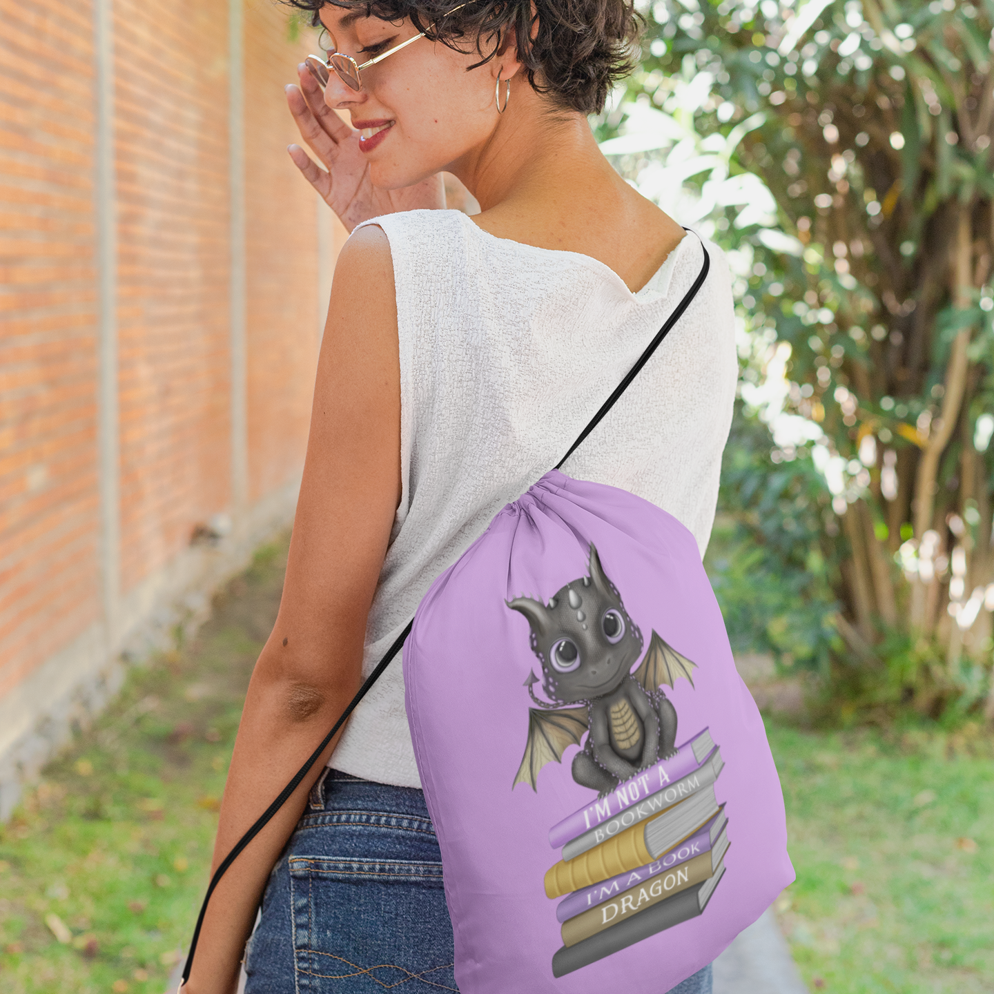 I'm A Book Dragon Drawstring Bag