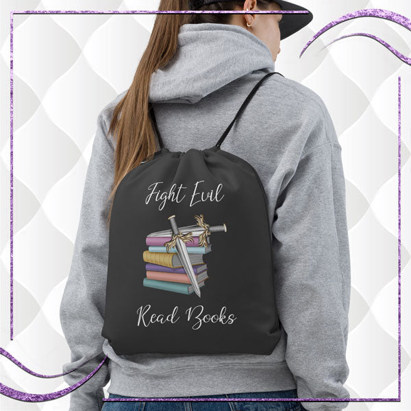 Fight Evil Read Books Drawstring Bag