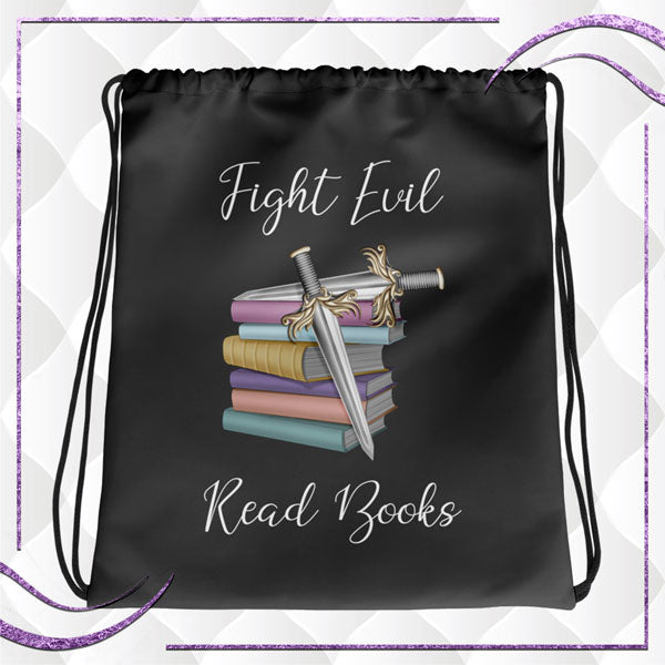 Fight Evil Read Books Drawstring Bag