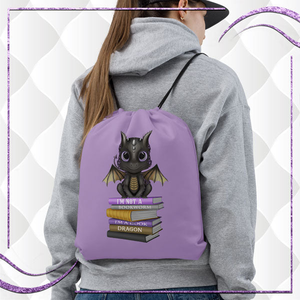 I'm A Book Dragon Drawstring Bag